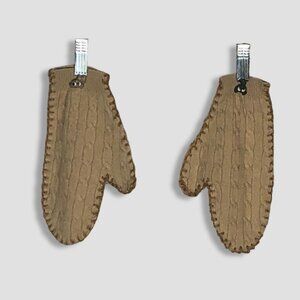 Vintage Cable Knit Wool Mittens Large Puppy Appliqué Beige